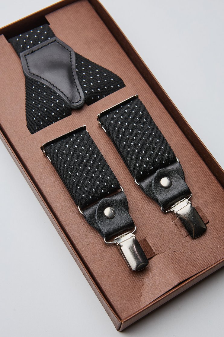 Мужские подтяжки черные в белую крапинку