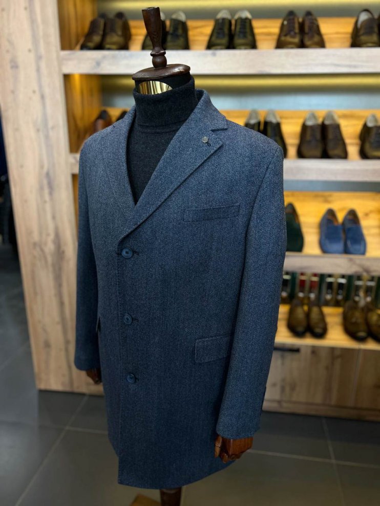 Пальто ГЕР Светло-синее фактурное