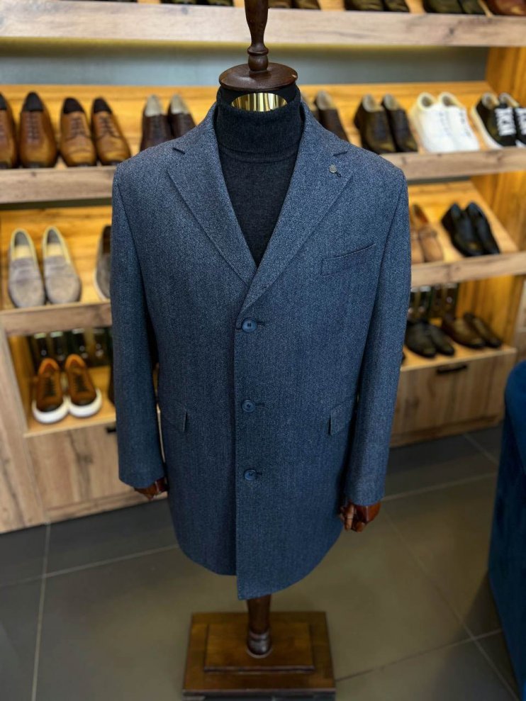 Пальто ГЕР Светло-синее фактурное