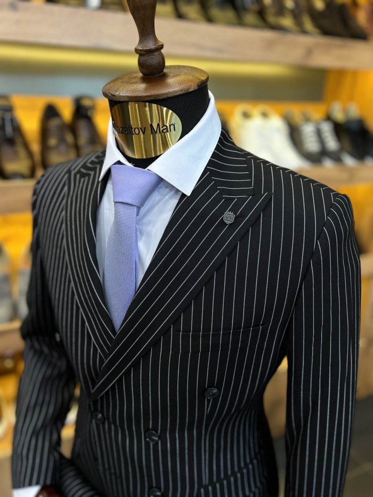 Костюм MAZALTOVMAN 2-ка Черный в полоску двубортный
