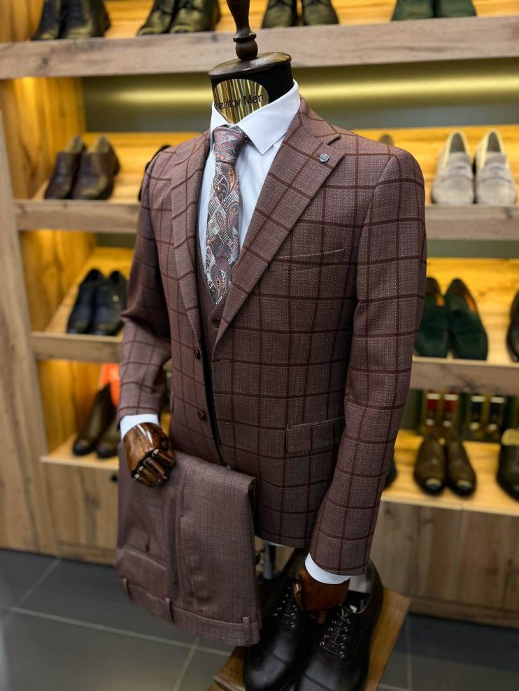 Костюм MAZALTOVMAN 3-ка премиум Терракотовый в клетку