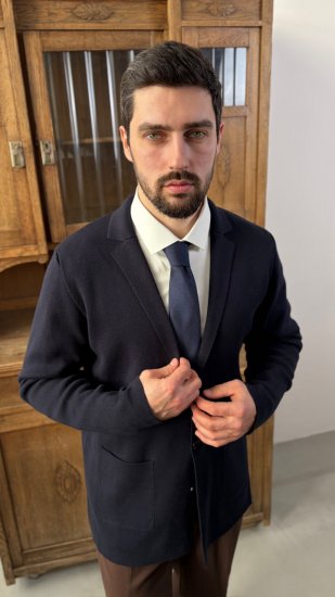 Кардиган AMT Темно-синий фактурный на пуговицах